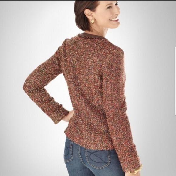 CHICO'S Tweed Brown Career Blazer Jacket 1 MEDIUM Classic Office Rainbow Knit - Picture 4 of 9